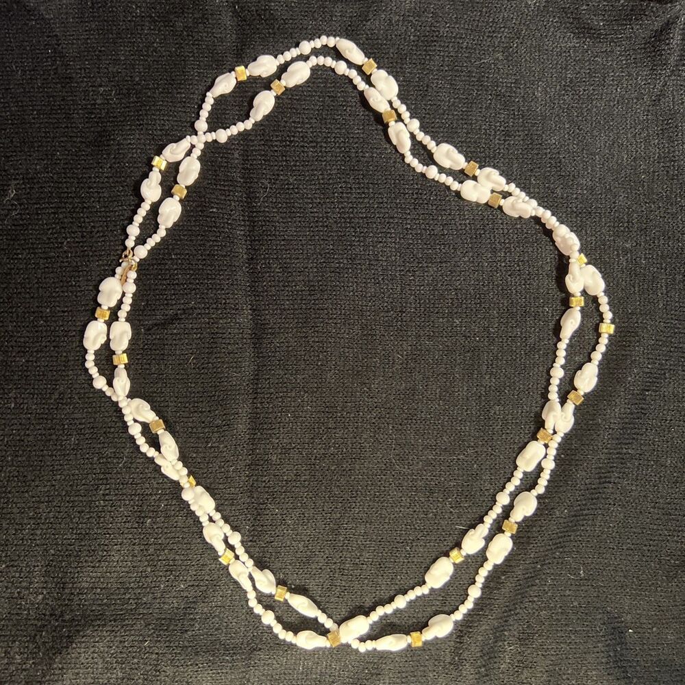 Vintage Miriam Haskell White Milk Glass Beaded 60'' Long Necklace